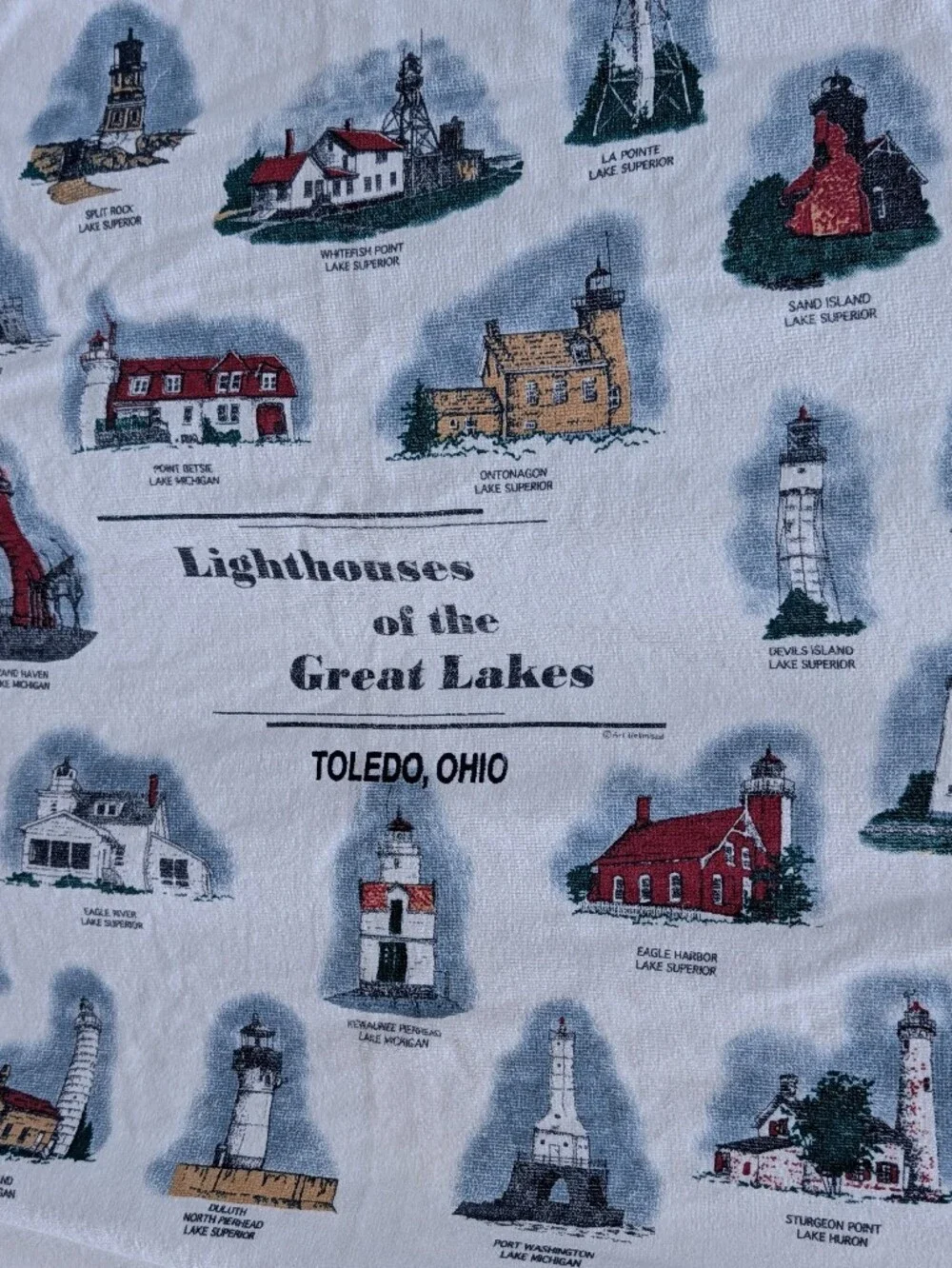 Vintage Great Lakes Lighthouses Beach Towel Ohio Michigan Big 100% Cotton Beach